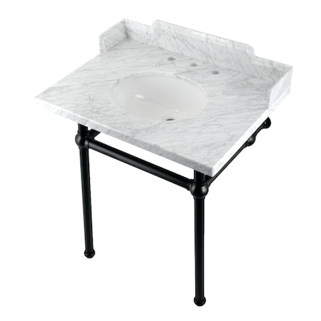 Kingston Brass 30 Carrara Marble Console Sink with Brass Legs, Marble WhiteMatte Black LMS30MB0